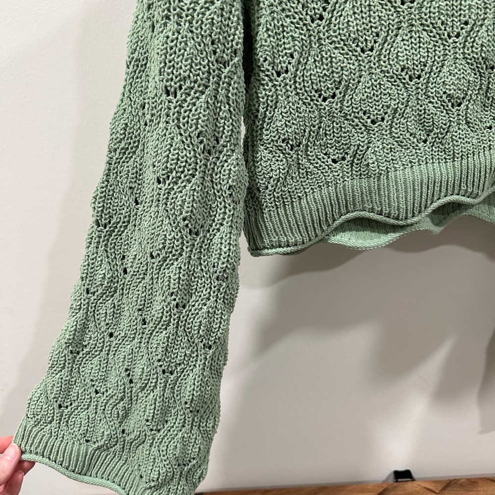 Francesca's Collections Sage Green Cable Knit Sweater - Picture 2 of 3